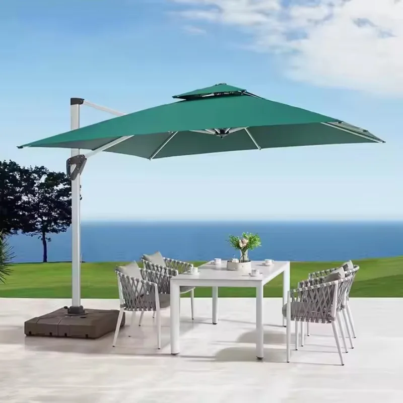 Factory Hot Selling Modern Outdoor Plastic Base Sunshade, Waterproof Double Top Beach Sun Umbrella, Customized