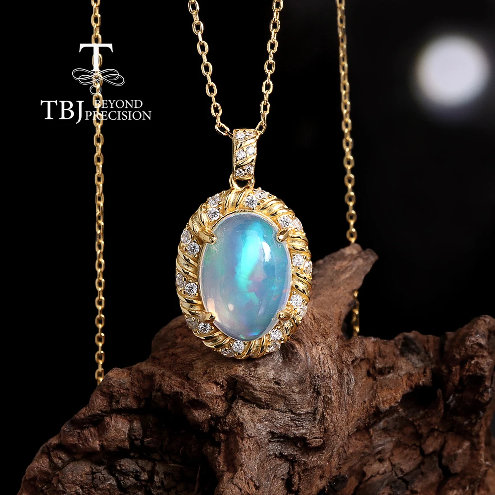 

New 925 Sterling silver Necklace Loyalty stone Natural oval 10*14mm Ethiopia opal Pendant fine jewelry for women's Proposal gift