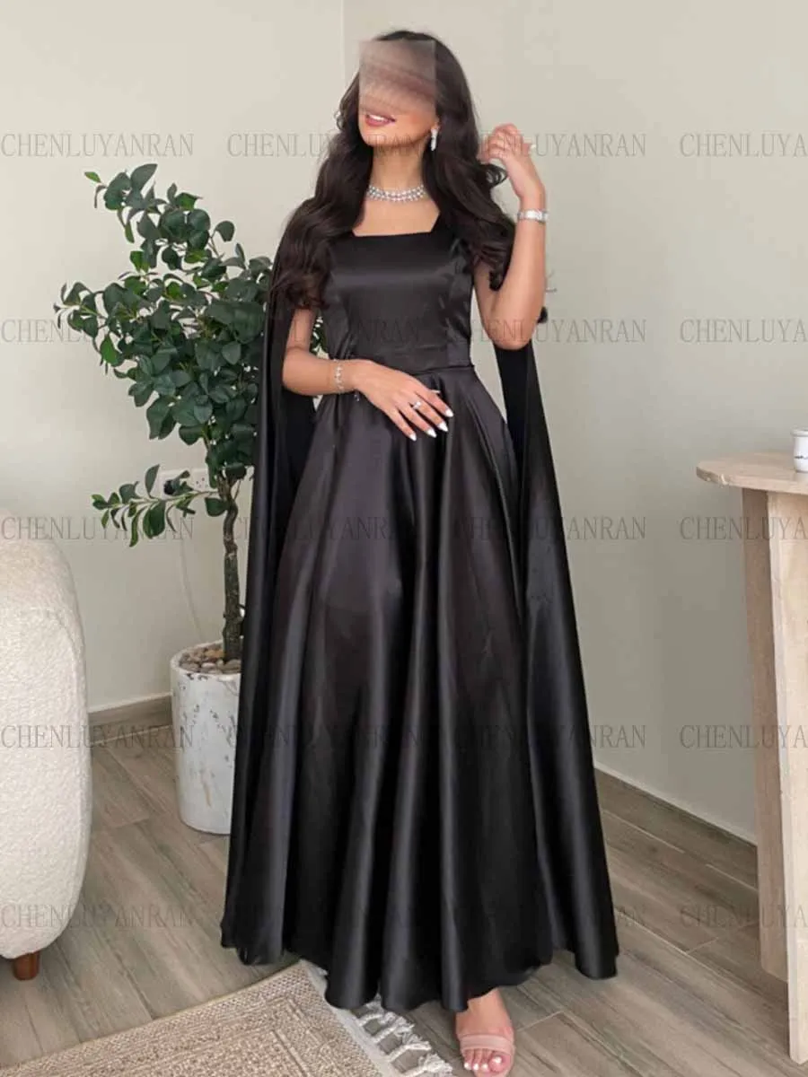 

Black Satin Formal Occasion Dresses Long Sleeves Simple Prom Gowns Elegant A-Line Zipper Long Evening Party Dress فساتين حفلات