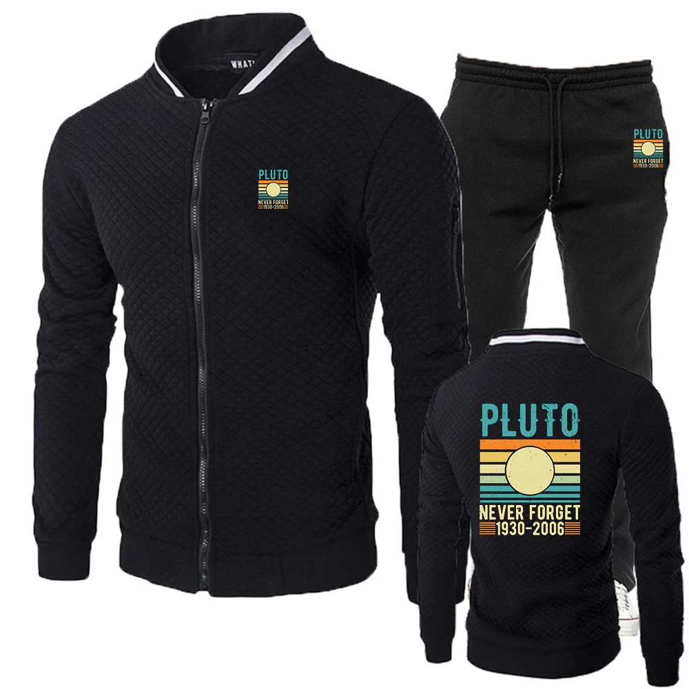2025 Spring And Autumn Man's Fashion Slim Fit Sets Never Forget Pluto Retro Style Print New Zipper Tops+Long Pants Suit