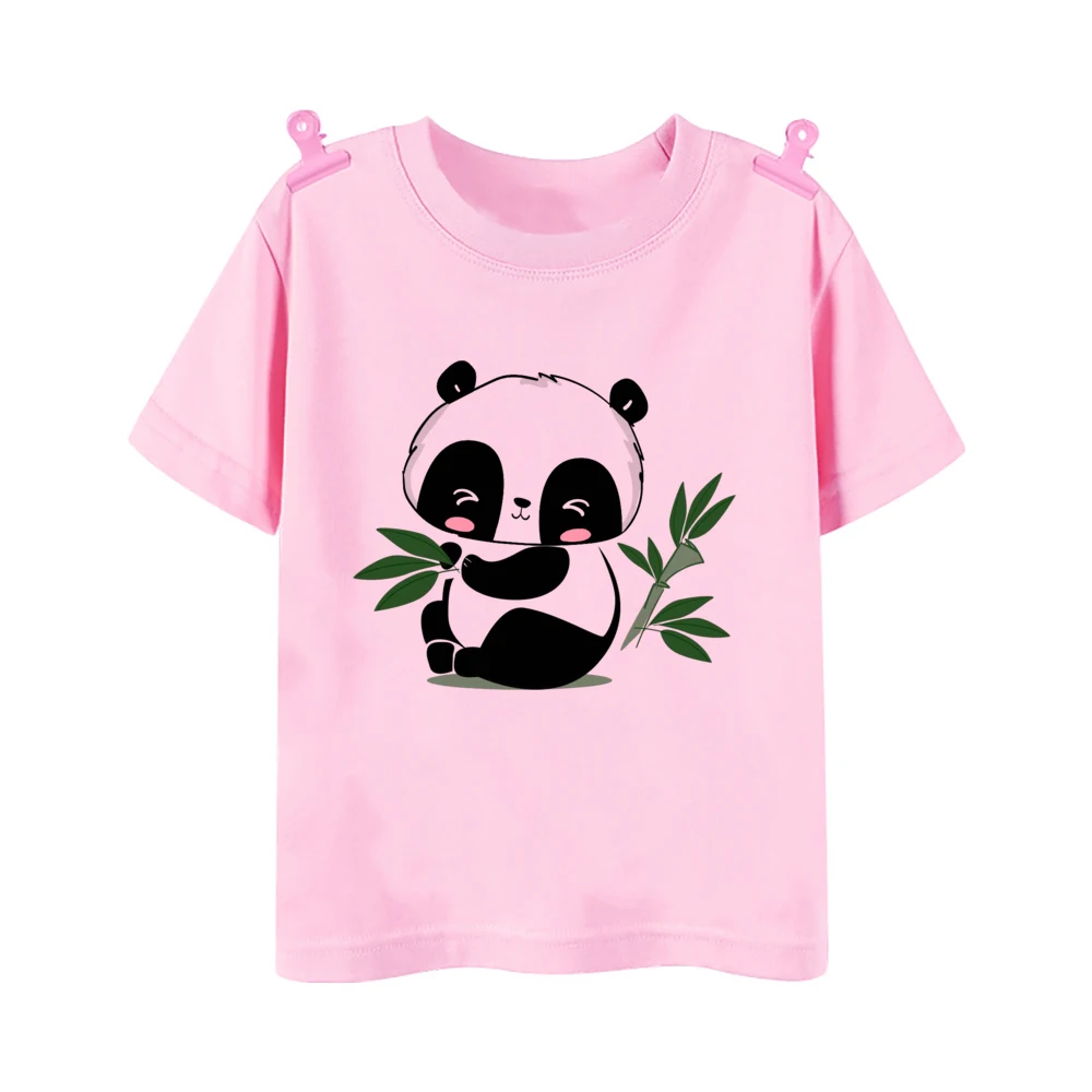 Flower Panda Printed Kids T-shirt  Boy Girl Short Sleeve T Shirt Toddler Summer Outfit Tops Casual T Shirt Cute Children Clothes