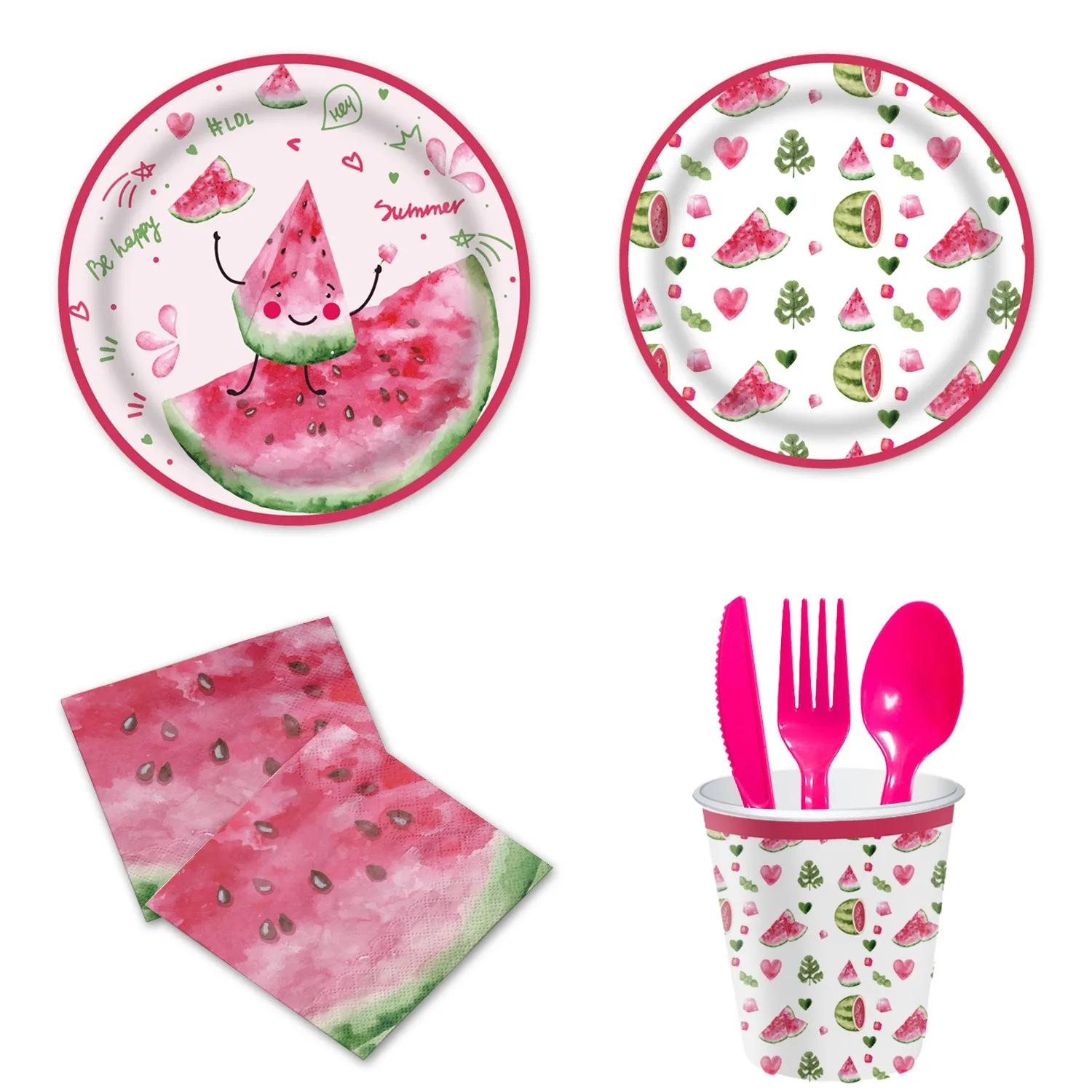 Fruit Party Decoration Disposable Tableware Summer Watermelon Plates Cups Napkins Happy Fruit Theme Birthday Party Supplies