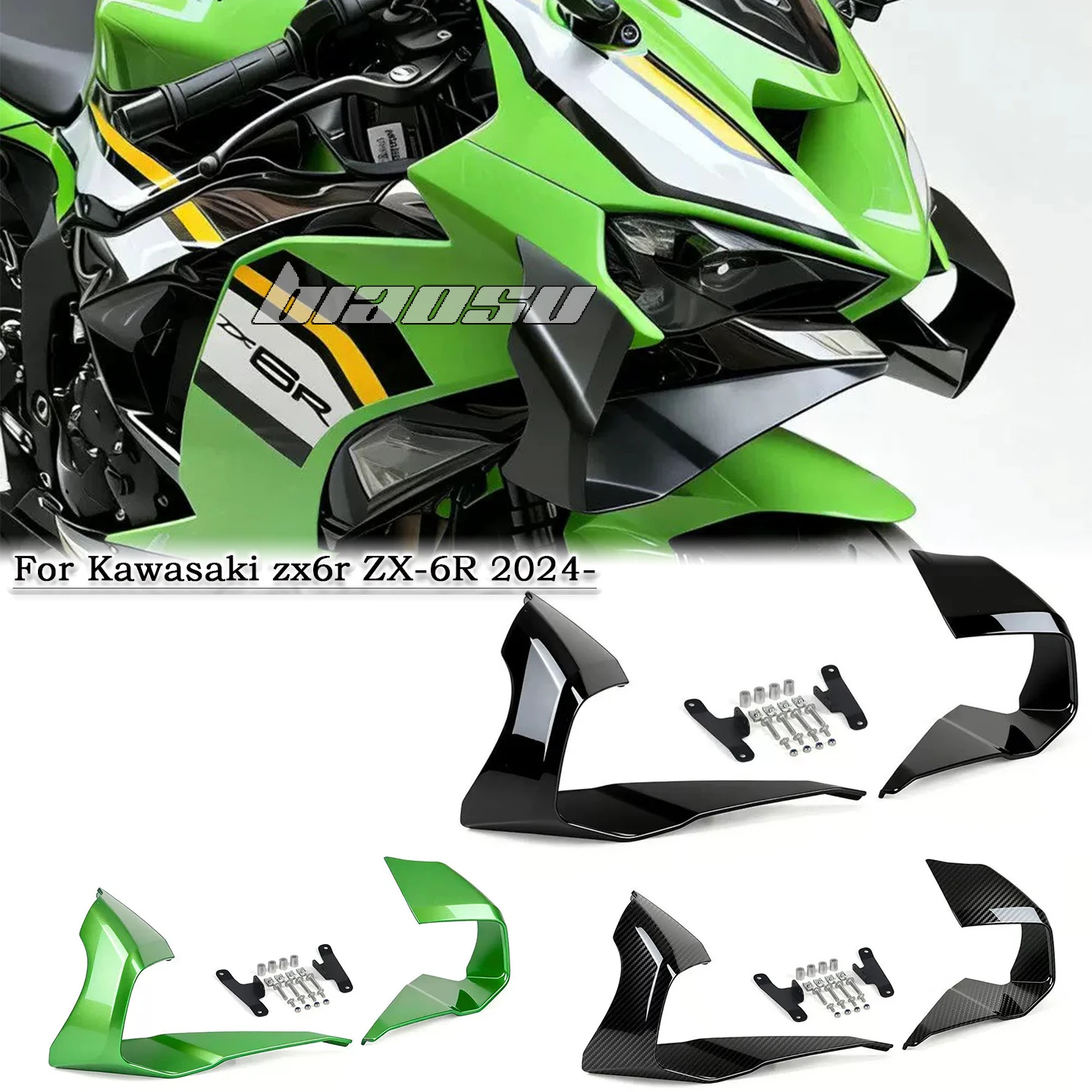 ZX6R 2025 2026 오토바이 사이드 윙렛 프론트 스포일러 윙 페어링 고정형 로워 립 윙 에어로다이나믹 (가와사키 zx6r ZX-6R 2024 용)