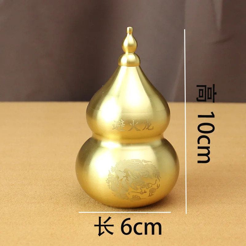 Wu Lou Golden Gourd Full Brass,Hu Lu Bring Good Luck,Safty,Healthy,Wealth Feng Shui Decor Statue with Red Luck Strip