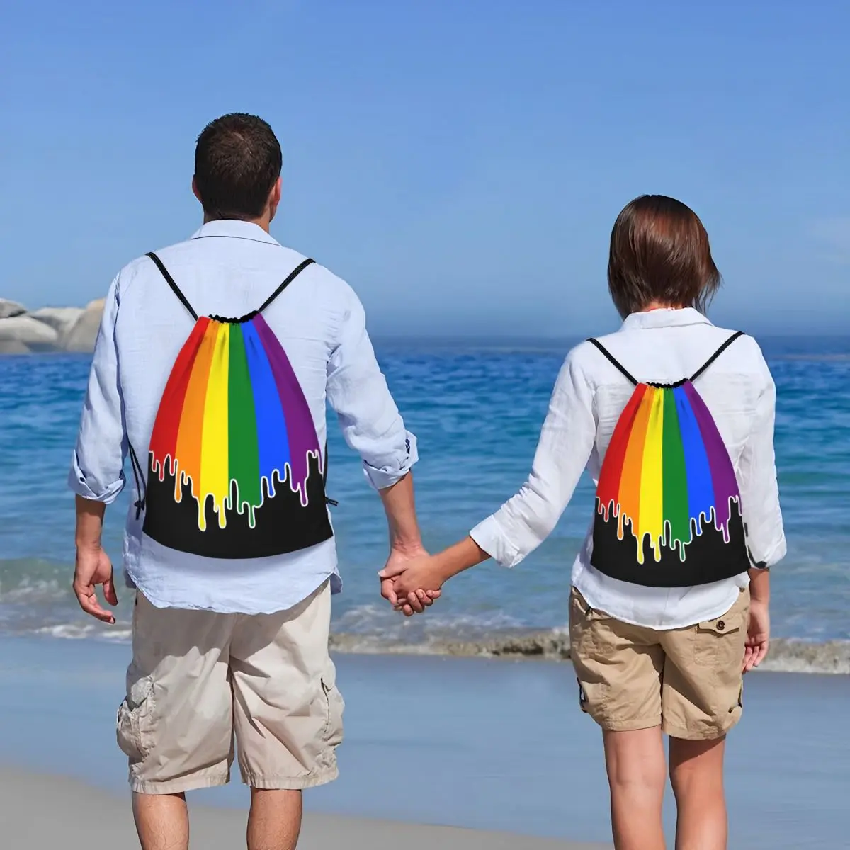 مخصص مثلي الجنس فخر العلم بالتنقيط تصميم الرباط على ظهره النساء الرجال الرياضة الصالة الرياضية Sackpack LGBT قوس قزح مثليه حقيبة تدريب كيس