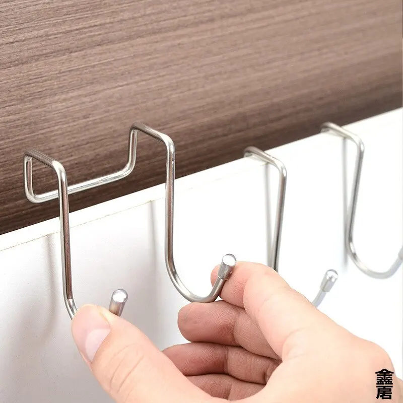 

2PC 304 Stainless Steel Hook Free Punching Double S-Shape Hook Kitchen Bathroom Cabinet Door Back Type Coat Towel Storage Hanger