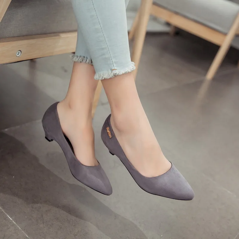 Casual Low Heels Shoes Women‘s Pumps Fashion Flock Red Grey Black Heeled Party Office Wedding Shoes Ladies Large Size 48 Comfort