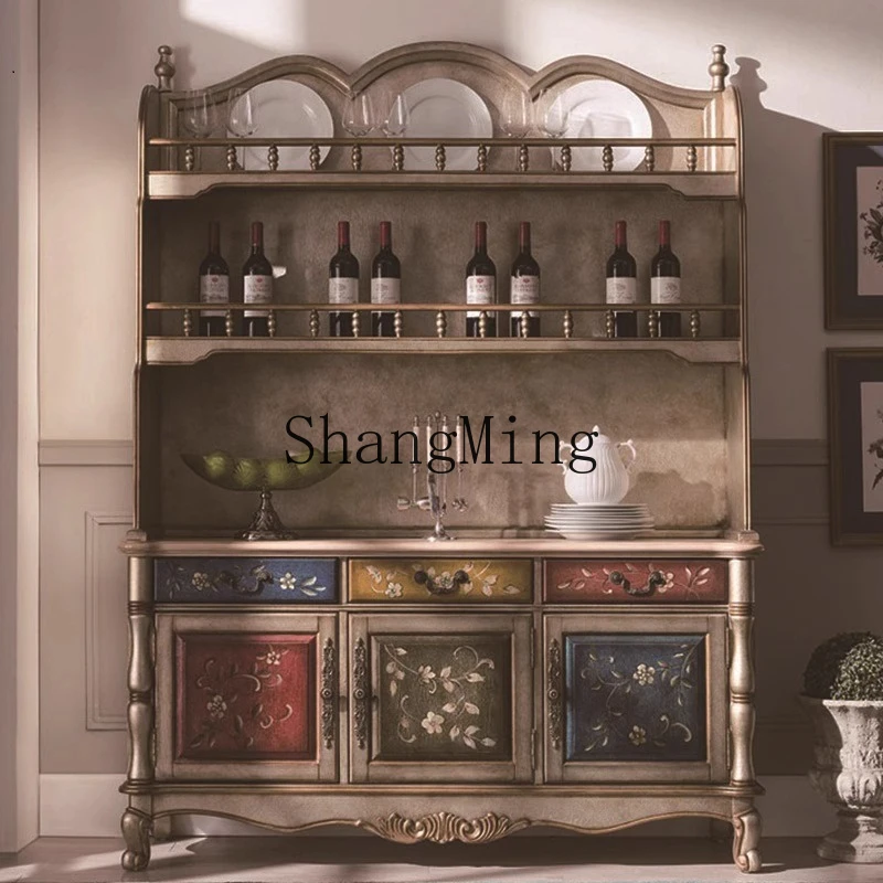 SM solid wood painted dining side cabinet household wall locker small apartment entrance living room tea cabinet