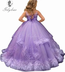 lavender Lace Tulle Ruffles Flower Girl Dress luxury Princess Communion Birthday Party Ball Gown Beauty Pageant Tailor-made Dres