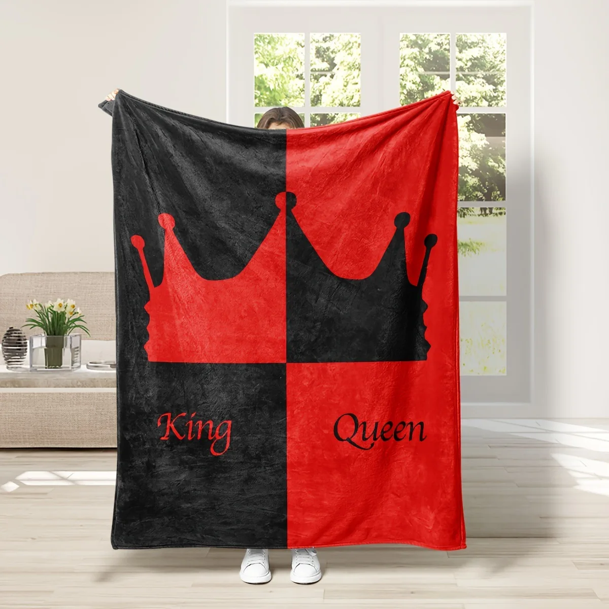 

Black and red combination color digital-printed polyester velvet flannel cover blanket Fleece soft sofa cover blankets for beds