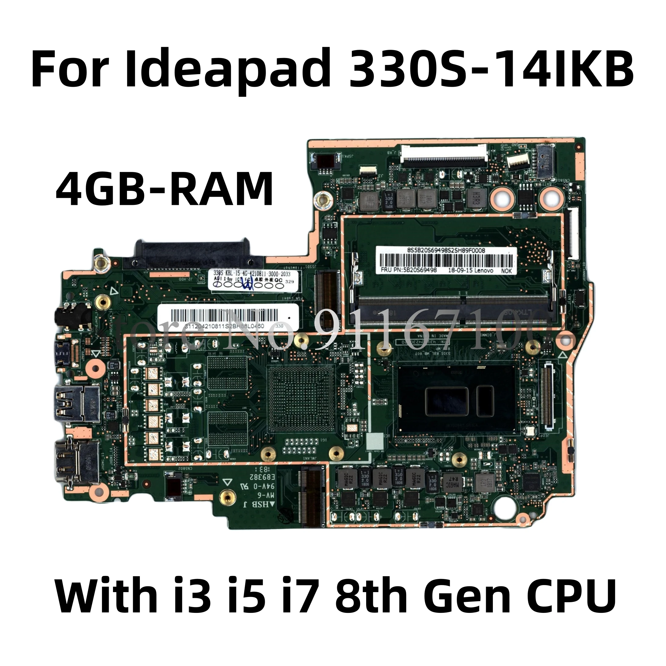 For Lenovo Ideapad 330S 330S-14IKB Laptop Motherboard With i3 i5 i7 7/8th Gen CPU 4GB-RAM DDR4 FRU:5B20S69494 5B20S69498