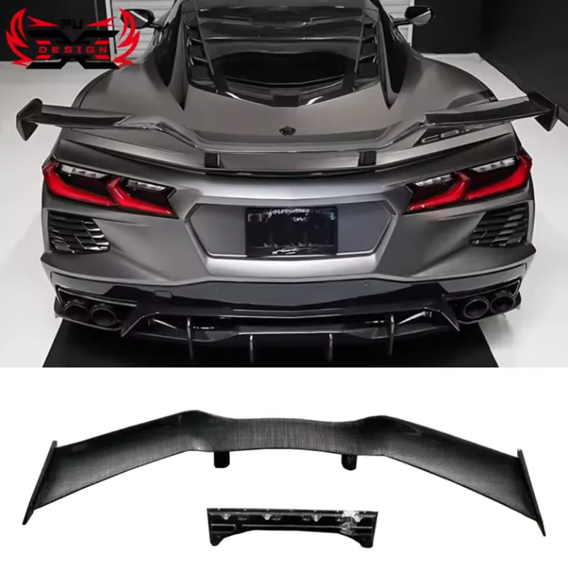 

Perfect Fit For Chevrolet Corvette C8 Dry Carbon Fiber Z06 Style Rear Spoiler Wing Root Spoiler Wing Body Kit