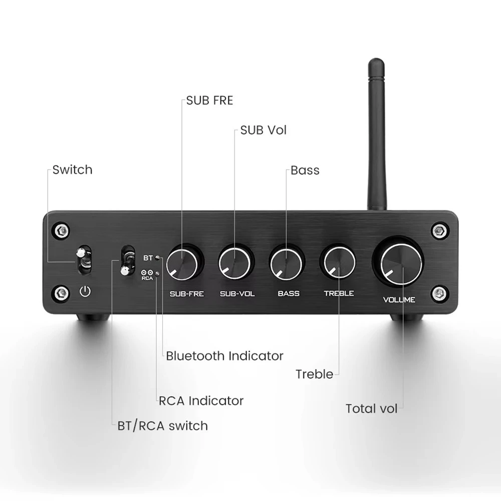 TPA3116 2.1 Channel 50W*2+100W Mini Subwoofer BT Amplifier HiFi Digital Audio Amplifiers for Home