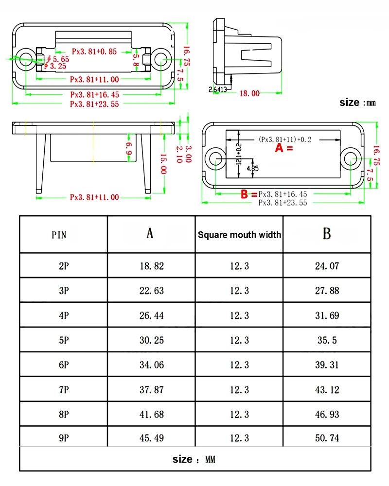 1 Juego 15EDGWC paso 3,81mm 2P/3P/4P/5P/6P/8P/9P conector de bloque de terminales enchufable JM15EDGKM paso de 3,81mm