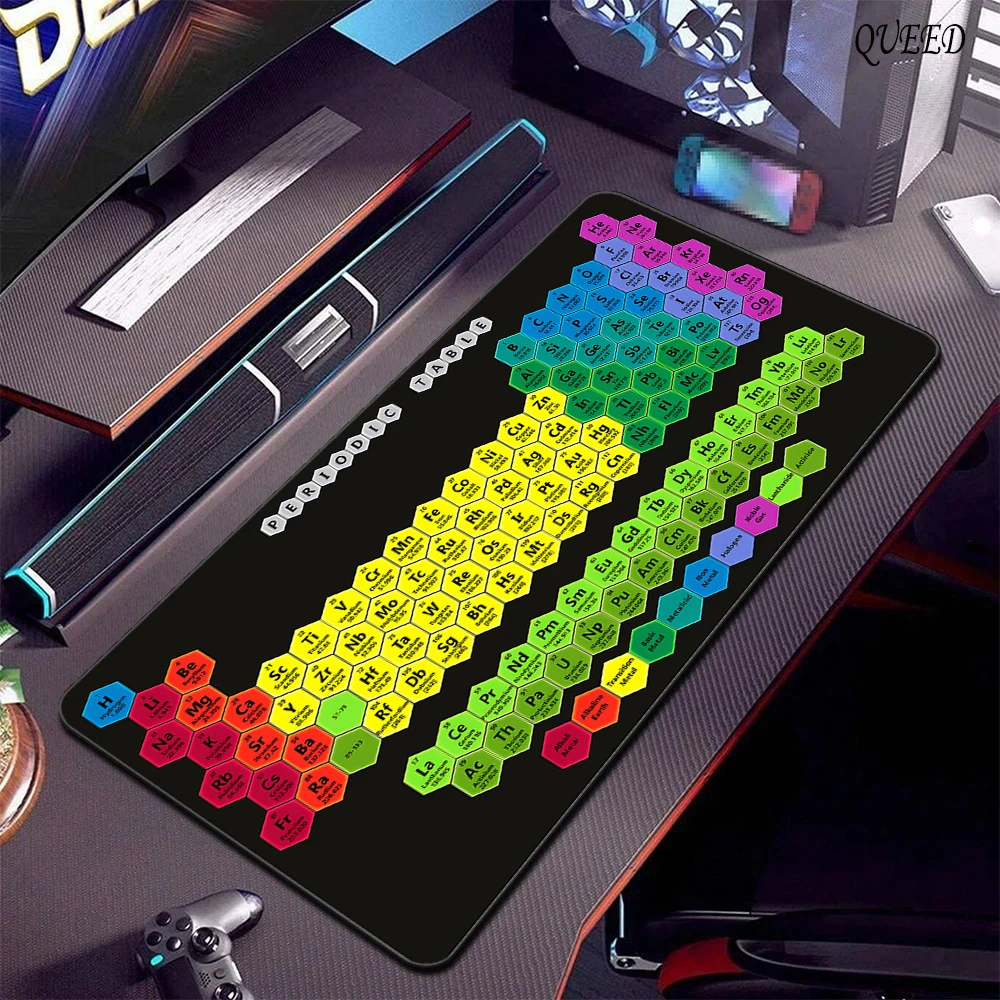 Alfombrilla de ratón grande para teclado de juegos, alfombrilla de ratón de tabla periódica de elementos, alfombrilla de escritorio Xxl para oficina con borde cosido, Base de goma antideslizante