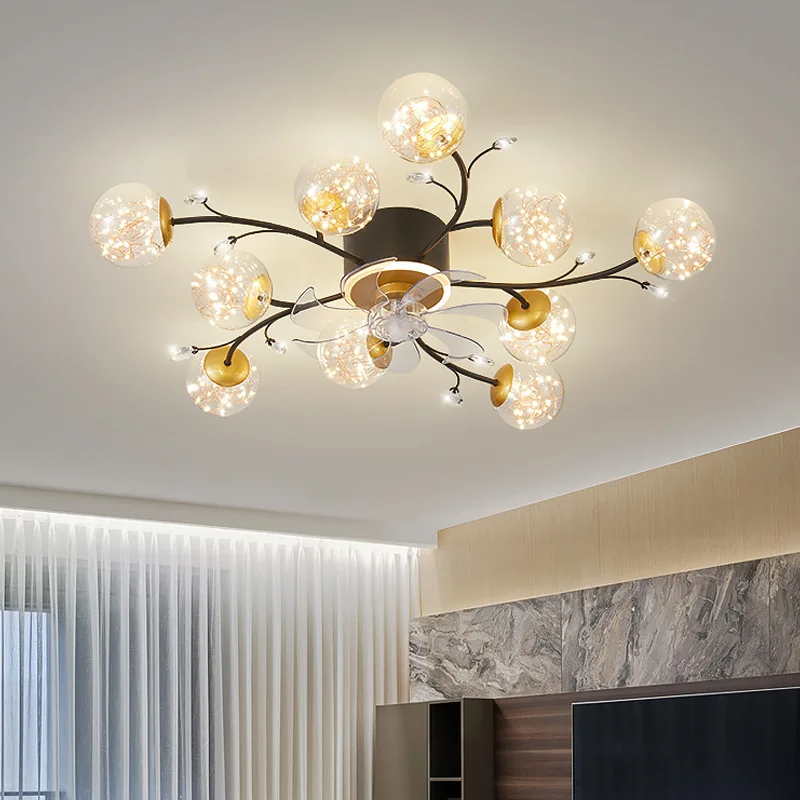 

Creative Led Light Ceiling with Fan Bedroom Living Room Ceiling Fan Kitchen Ceiling Light Fixture Invisible Fan Blade Remote