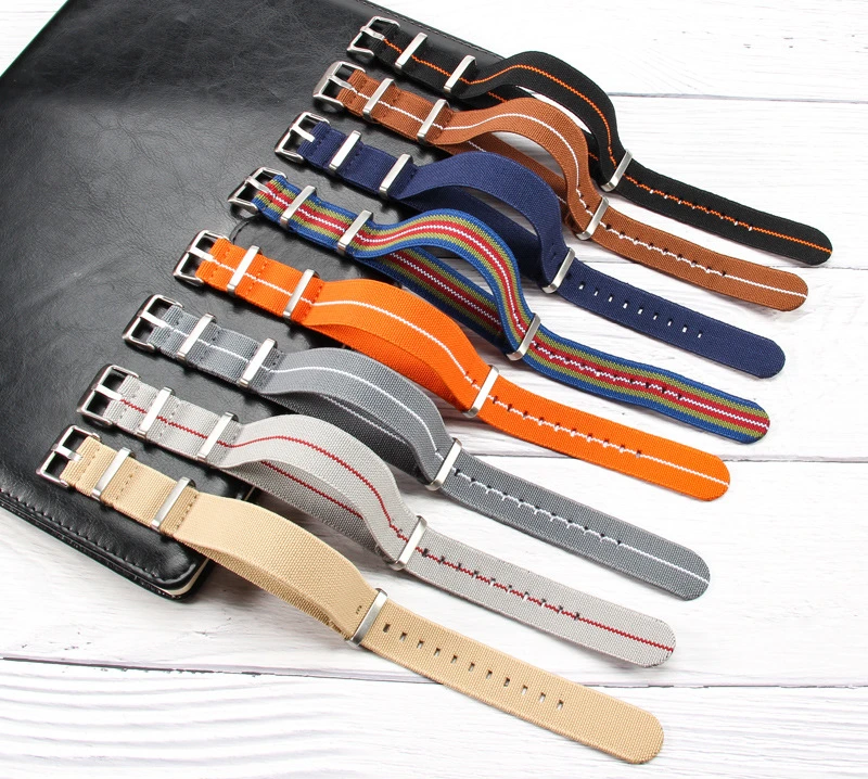 Anti-sweat Sport Nylon Watch Band Loop  18 20 22mm Parachute Elastic Nylon Watch Strap  One-Piece Military