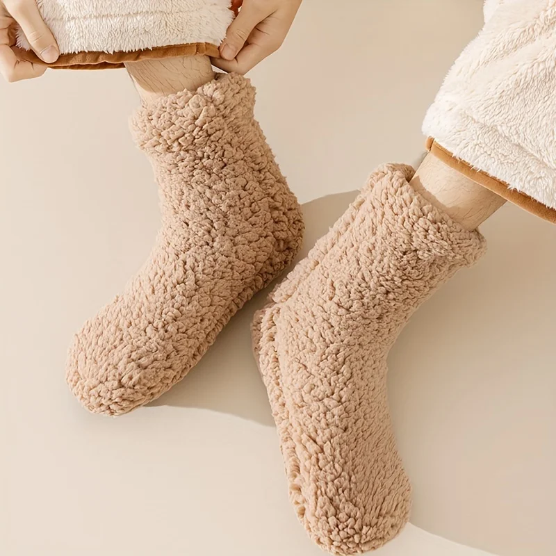 YANBIGUO Men\'s Warm Thermal Non-slip Winter Solid Color Bottom Rubber Plush Sleep Socks Thickened Warm Home Floor Socks