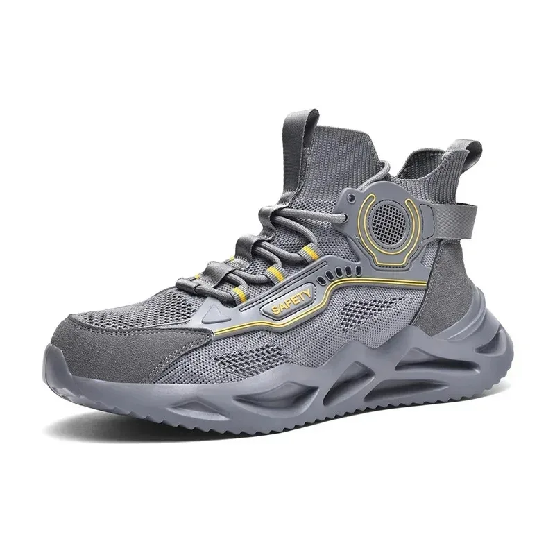 حذاء رياضي متوسط الارتفاع برأس فولاذي للرجال، مجموعة ربيع/صيف 2025، مع رفع كعب مدمج، مقاسات كبيرة، أحذية رجالية عصرية