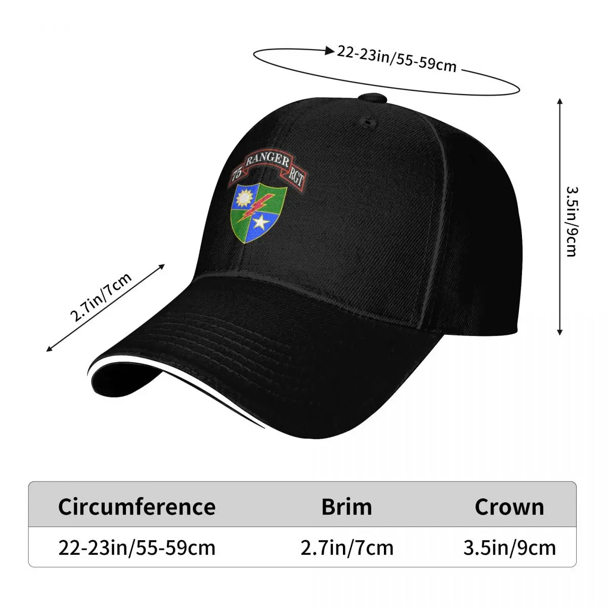 75th Ranger Regiment Baseball Cap Strapback Dad Hat Six Panel Structured Crown Sun Protection UPF 50+ 6