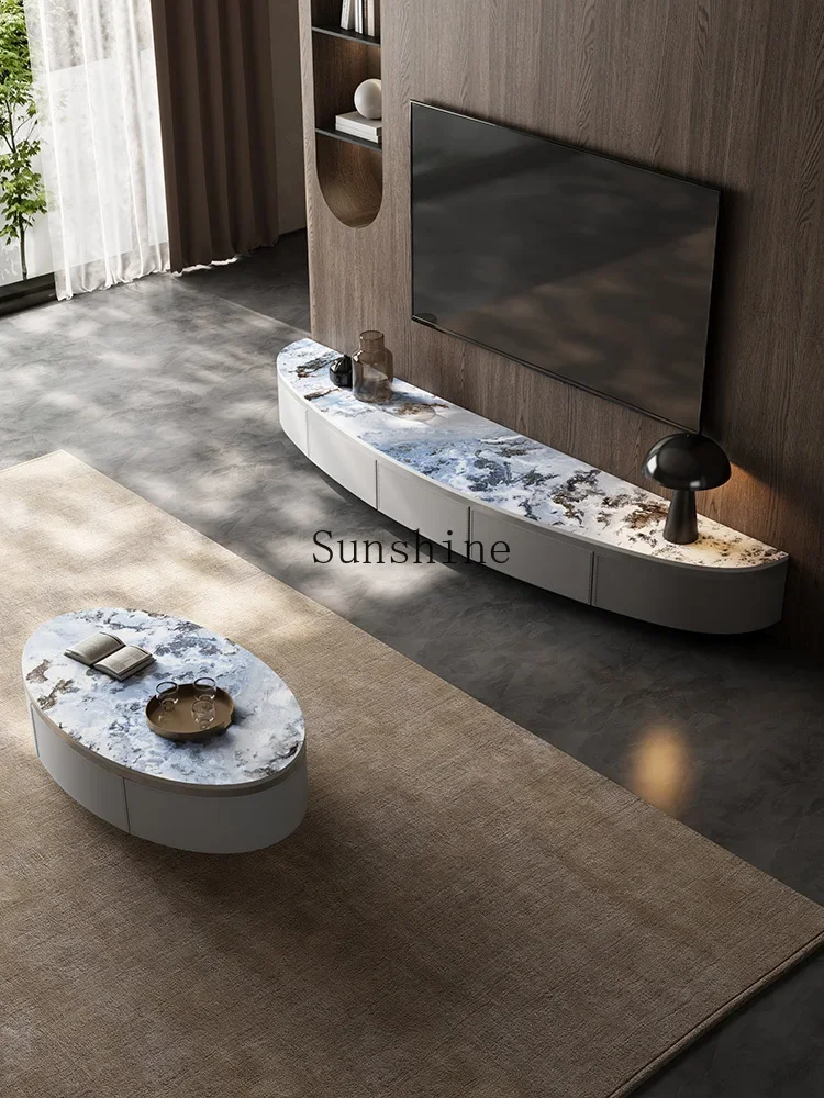 

Light luxury modern rock slab coffee table TV cabinet combination living room simple home FT