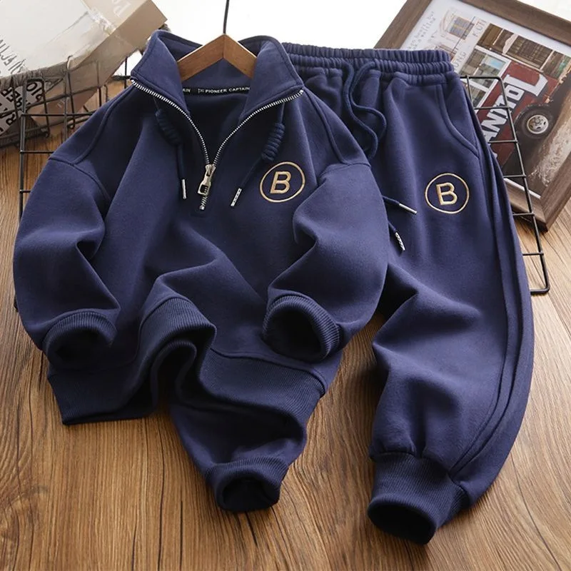 Boys Fall and Winter New Sweatshirt Sweatpants Two-piece set 2024 CuHK Children's Top Pants Tracksuit