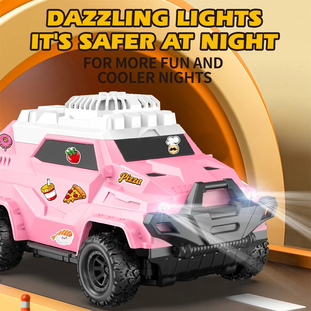 2.4g rc ventilador carro diy adesivo de controle remoto carro rádio-controle veículo fora de estrada com luzes presente das crianças modelo simulado brinquedos