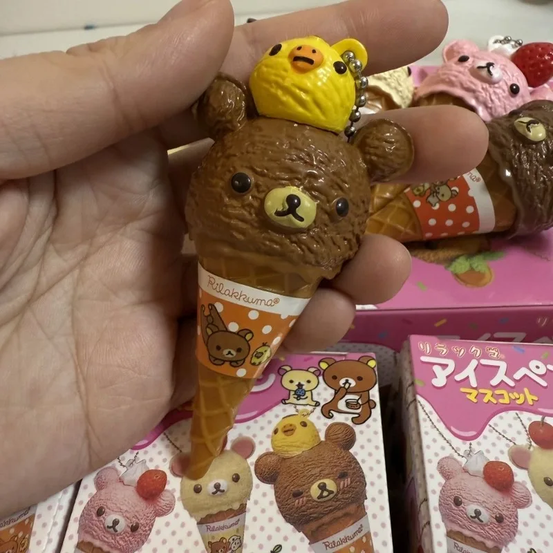 Anime Fiugre Rilakkuma Capsule Toy Ice Cream Bear Bead Chain Cute Kawaii Bag Doll Toy Decoratoion Pendant Kids Gifts