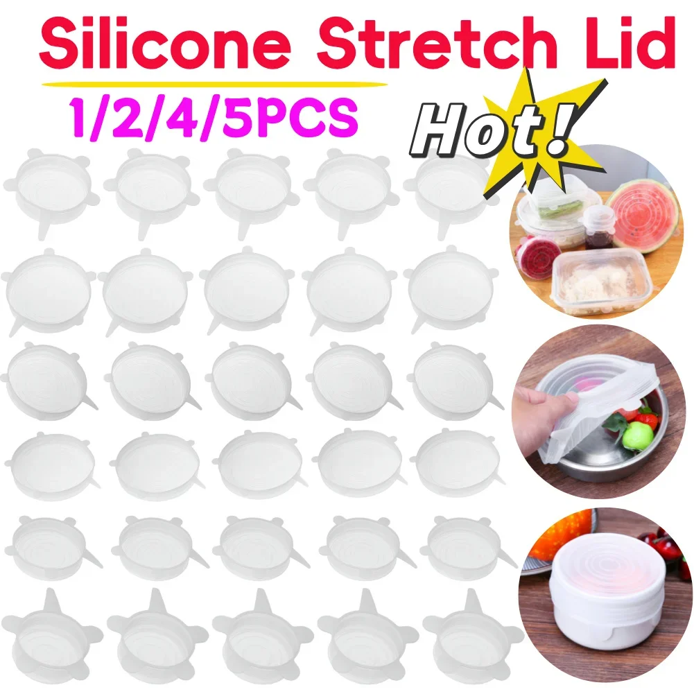 

1-5Pcs Stretch Silicone Lids Heat Resistant Reusable Food Wrap Bowl Pot Pan Cover Universal Cookware Lid Kitchen Refrigerator