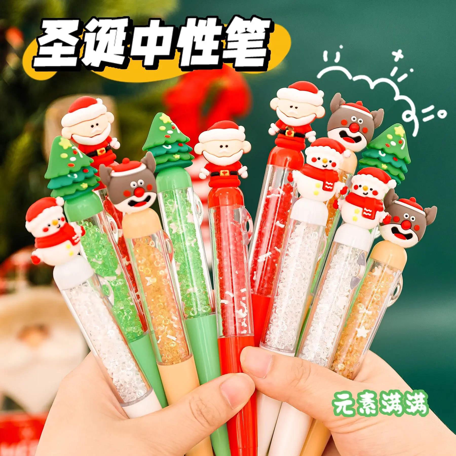 

Гелевые ручки с милым рисунком Christmaa, снеговик, олень, Санта-Рождественская елка, декор со стразами, ручки для плетения, красивая черная ручка для подписи