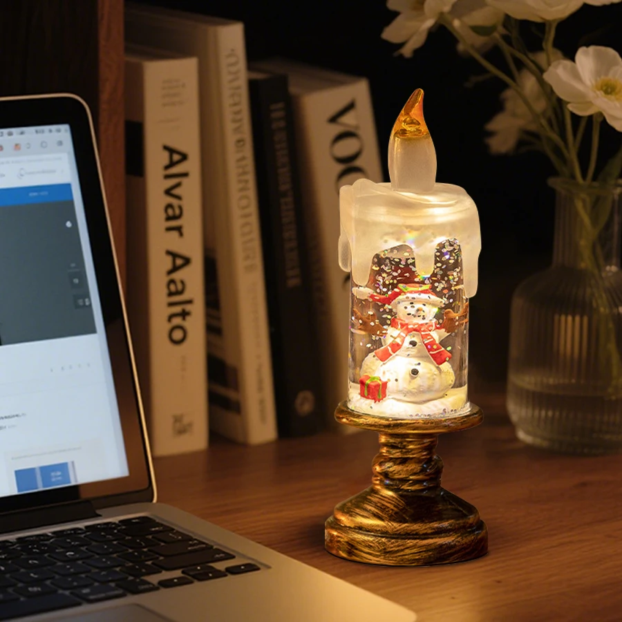 الإبداعية LED ضوء شمعة الإلكترونية عيد الميلاد كريستال الثلجي الشموع مصباح لهدايا عيد الميلاد غرفة نوم مكتب مهرجان ديكور المنزل