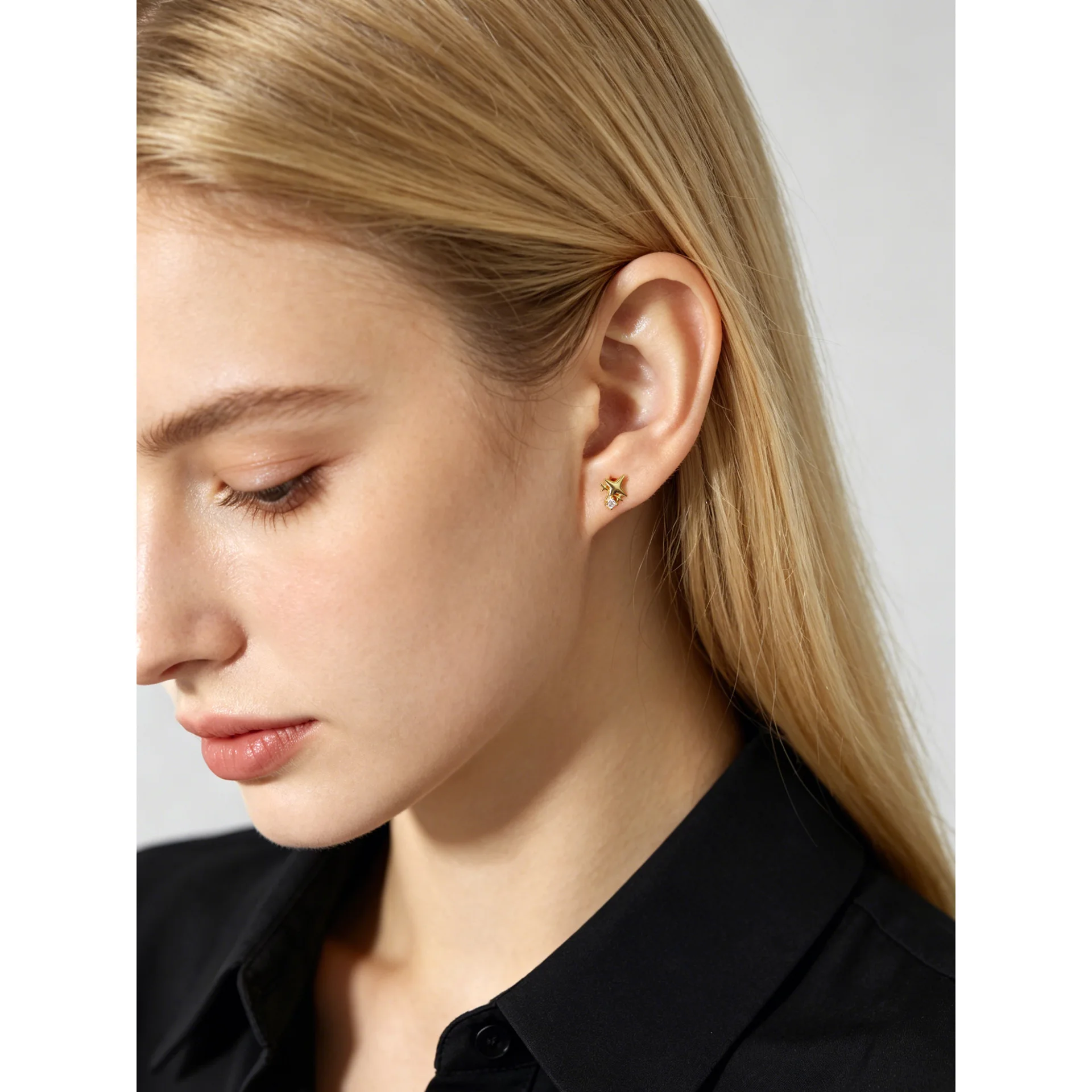 F.I.N.S 925 Sterling Silver Shiny Star Piercing Screw Bead Stud Earrings for Women Fashion Small Ear Bone Jewelry Accessories