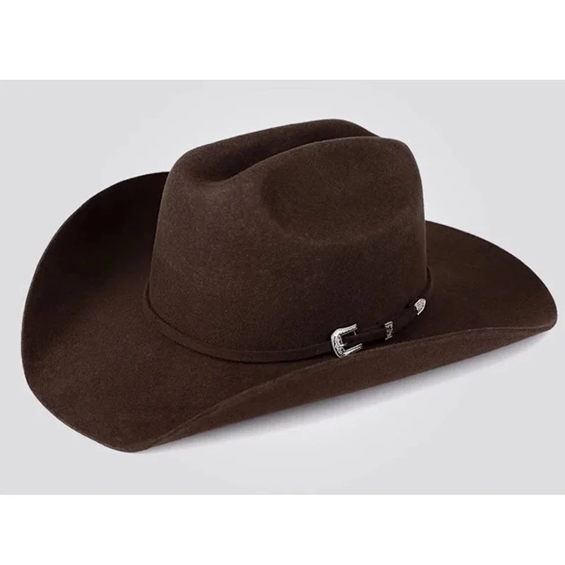 Western Cowboy Hat for Men Women Classic Fedora Hat with Buckle Belt ,Big Head Size 100% Wool Black /Gray/Brown/White Color