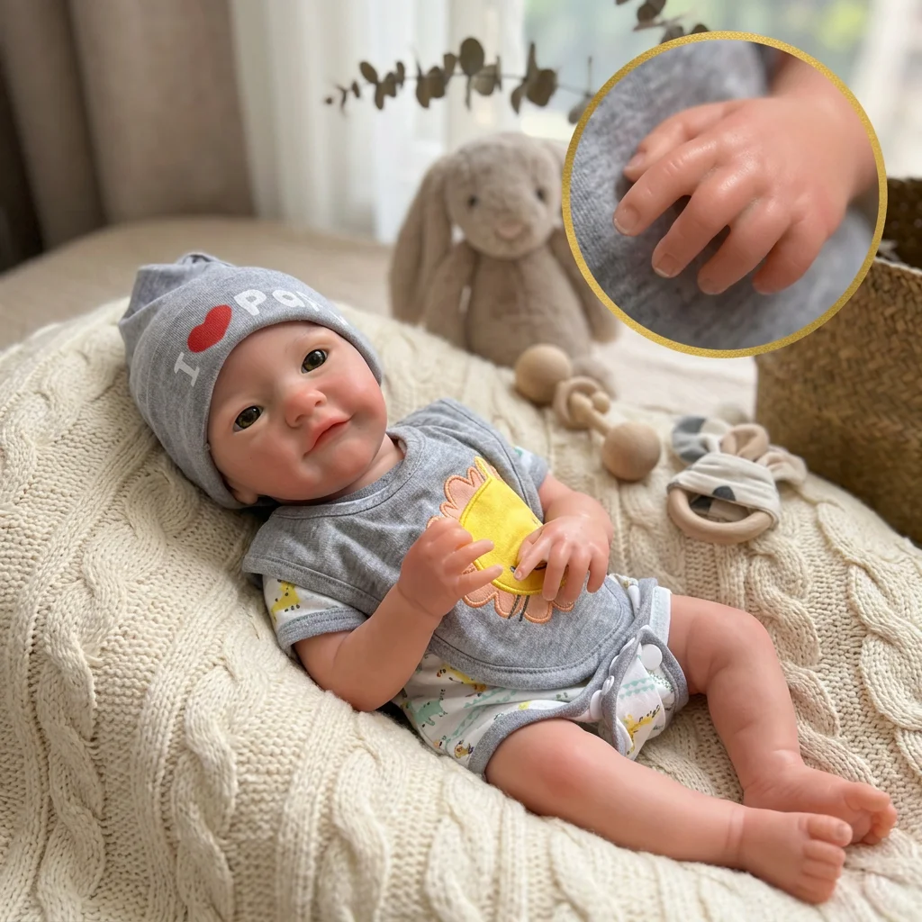 18 Inch August Full Body Silicone Reborn Girl Doll, Open‑Mouth Design, Lifelike Newborn Hand‑Painted Waterproof Collectible