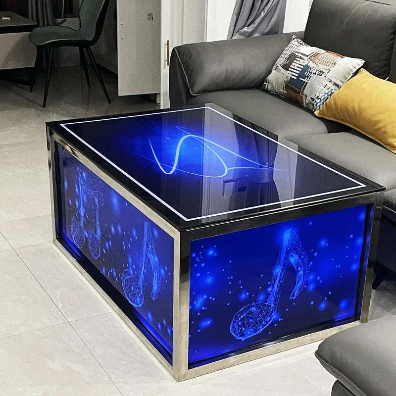 

KTV coffee table luminous European club sales table tempered glass stainless steel marble bar