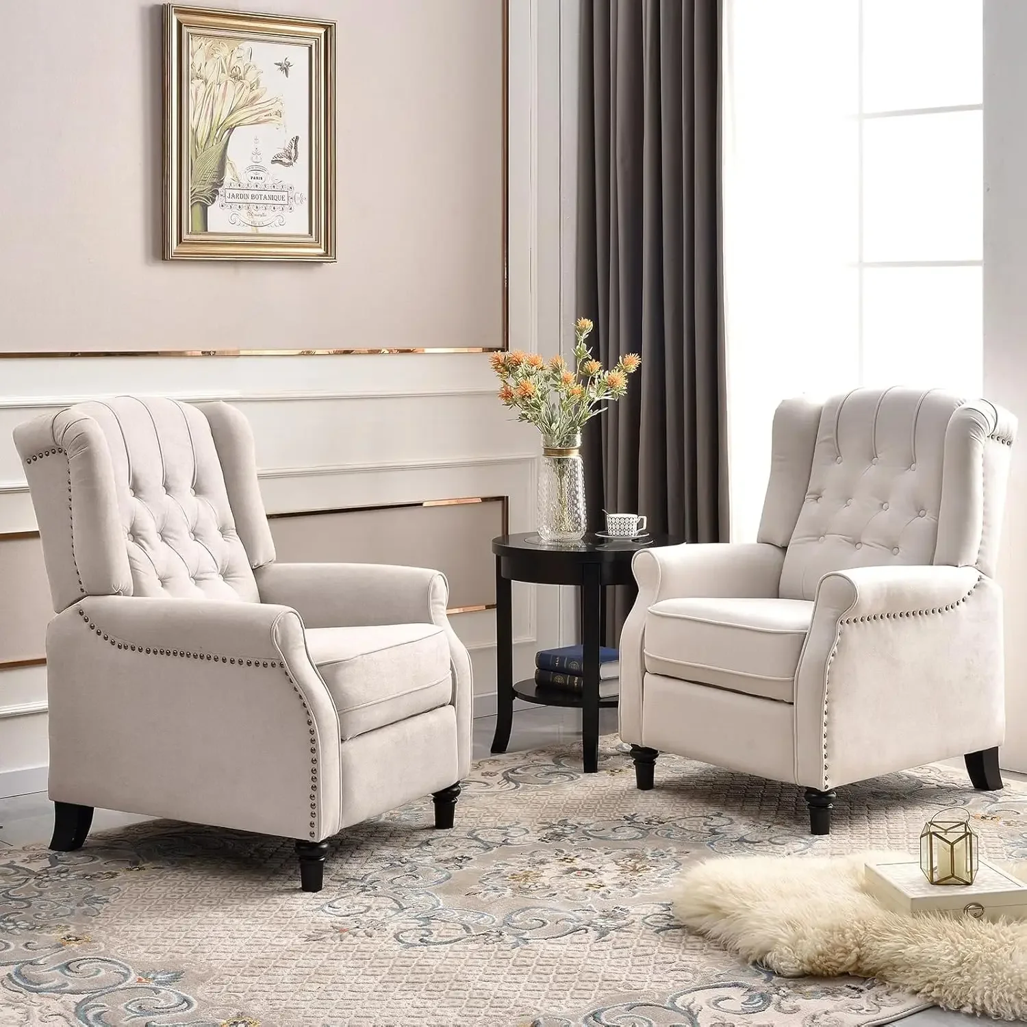 2 Pcs Pushback Recliner Chairs, Fabric Armchair Push Back Recliner with Rivet Decoration, Single Sofa Accent Chair for Living Ro