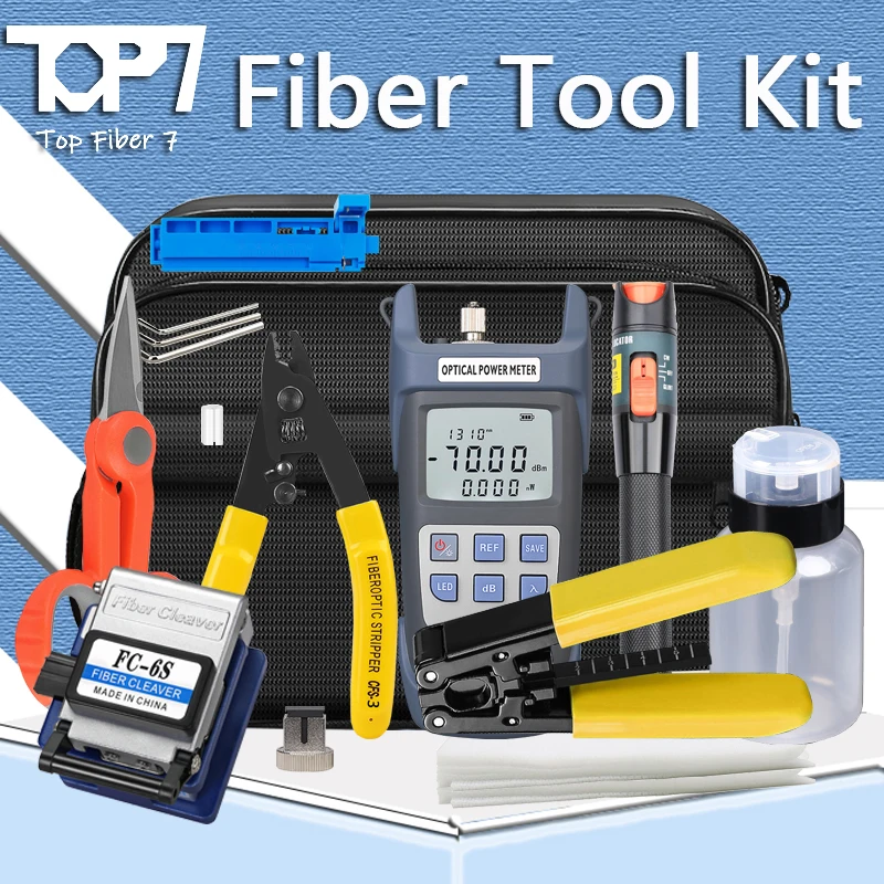 FTTH Fiber Optic Tool Kit with Fiber Optica Power Meter and 10mW Visual Fault Locator FC-6S Aramid Scissors FTTH Tool