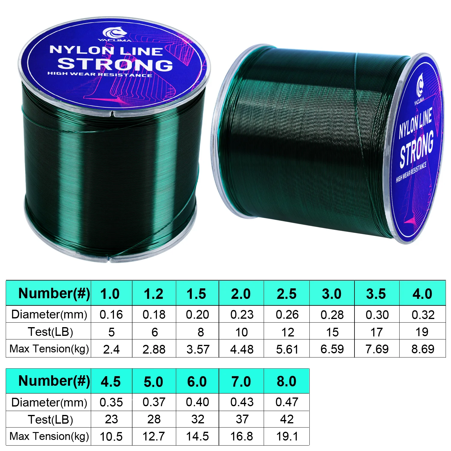 YACUMA 500M-546YDS Dark Green Nylon Monofilament Fishing Line Carbon Fiber Versatile Handmade Beaded Outdoors Fishing Tool Pesca