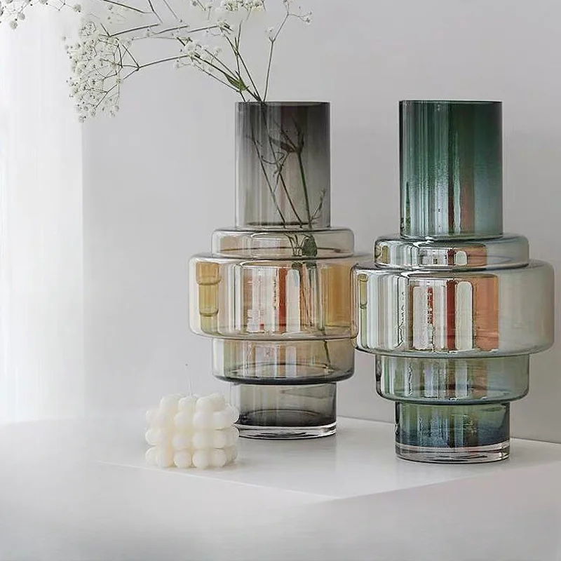 Farbverlauf-Ornamente, geometrische kreative Vasen, minimalistische Heimdekoration, Wohnzimmer-Dekoration, Blumenarrangement, Glasvasen