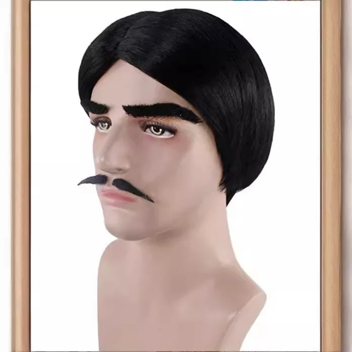 ゴメス・アダムス メンズ ショート ブラック ヘアと口ひげ 標準サイズ ハロウィン コスプレ衣装 アニメ パーティー ウィッグ