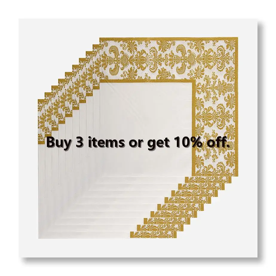 ●100Pcs Gold Printing Disposable Napkin Tissue Paper Printed Napkins for Restaurant and Hotel (Golden + White)
