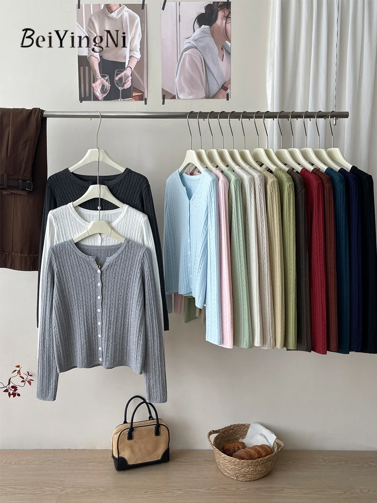 

Beiyingni корейские элегантные женские кардиганы однотонные кашемировые трикотажные свитера женские простые однобортные пальто для отдыха