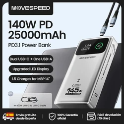MOVESPEED M25Pro 140W 파워 뱅크 25000mAh PD3.1 고속 충전 휴대용 외장 배터리 100W 파워뱅크 맥북 노트북용