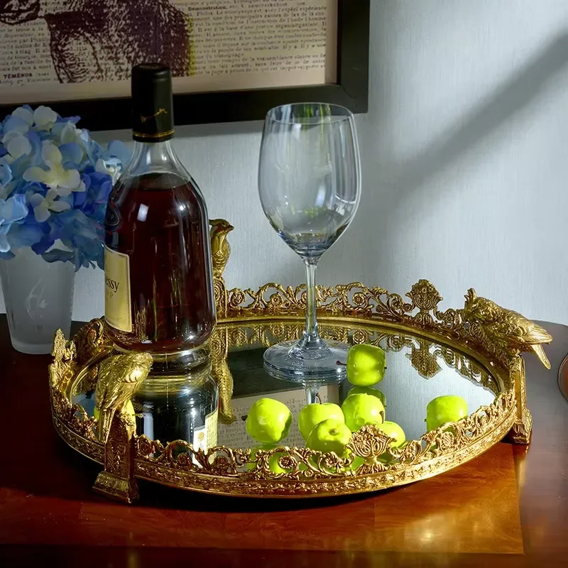 Luxury European Brass Angel Fruit Plate Crystal Jewelry Tray American Living Room Home Decoration Coffee Table Ornament