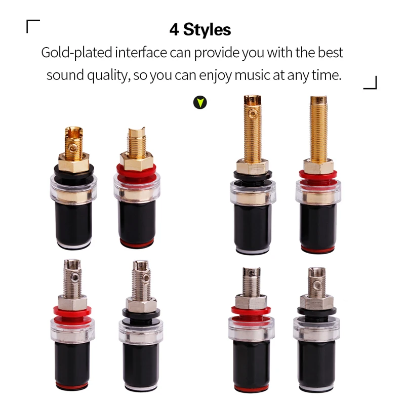 HIFI 4Pcs Gold/Rhodium Plated Copper Speaker Binding Post Free Welding Copper Speaker Amplifier Terminal for 4mm Banana Plug