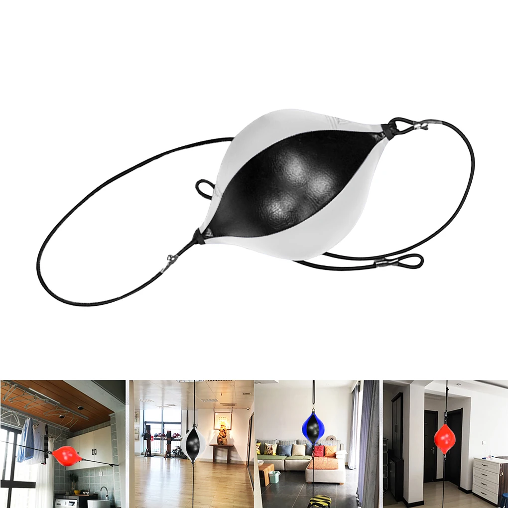 Boxing Ball Leather Punching Bag Boxing Speed Training Hanging Ball Fitness Sport Utensil Blue and Black