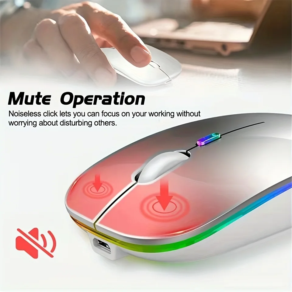 เมาส์ไร้สาย 2.4GHz บลูทูธเมาส์แบบชาร์จไฟได้เมาส์สำหรับเล่นเกมตามหลักสรีรศาสตร์ที่เงียบสงบพร้อมไฟแบ็คไลท์ USB 1600DPI เมาส์สำหรับแล็ปท็อปพีซี