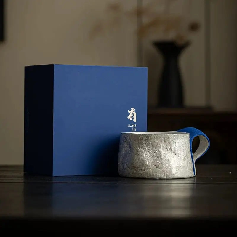 كوب سيراميك مصنوع يدويًا بألوان متباينة، فنجان شاي مبتكر، كوب قهوة فرنسي فضي، كوب قهوة منزلي