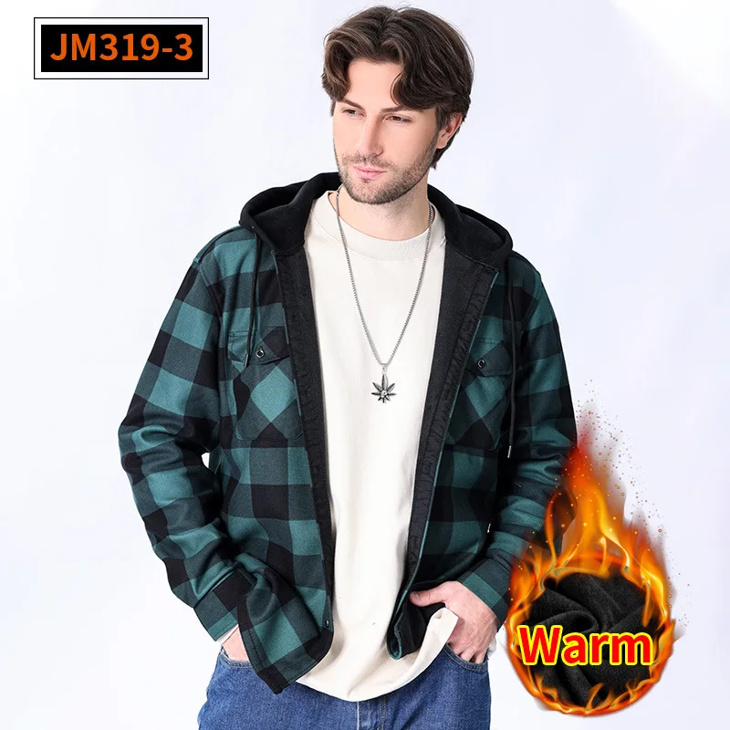 Autumn and winter men plus fleece thickened red plaid outside wearing long-sleeved shirt United States code non-ironing casual