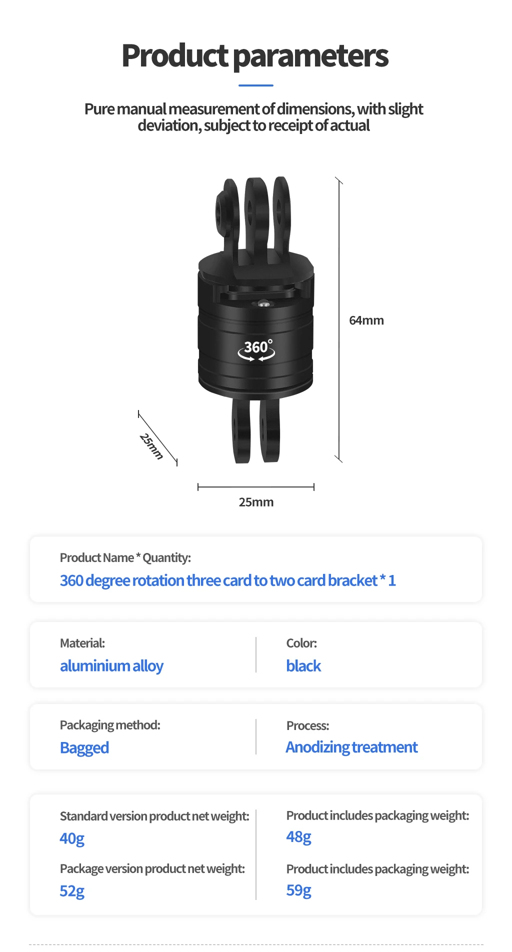 360 Grad drehbarer drehbarer Stativhalterung-Adapterhalter für GoPro 13 12 Insta360 Verlängerungsarmhalterung Action-Kamera-Zubehör – Detail 19